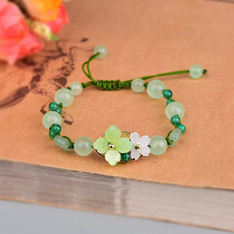 Beading - Verde Jade Flor Pulseira para Homens,