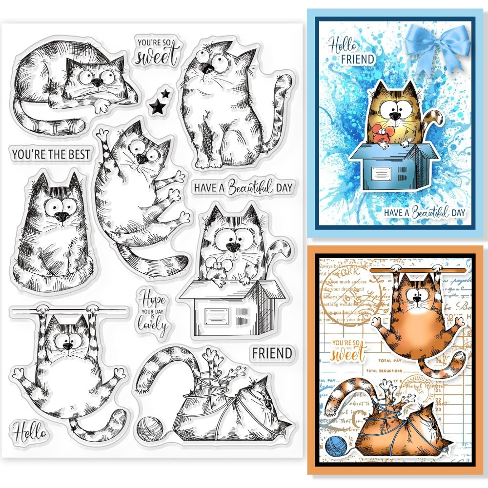 Clear Silicone Stamps For Card Making - 8.3x5.8in gato claro selos adorável gato