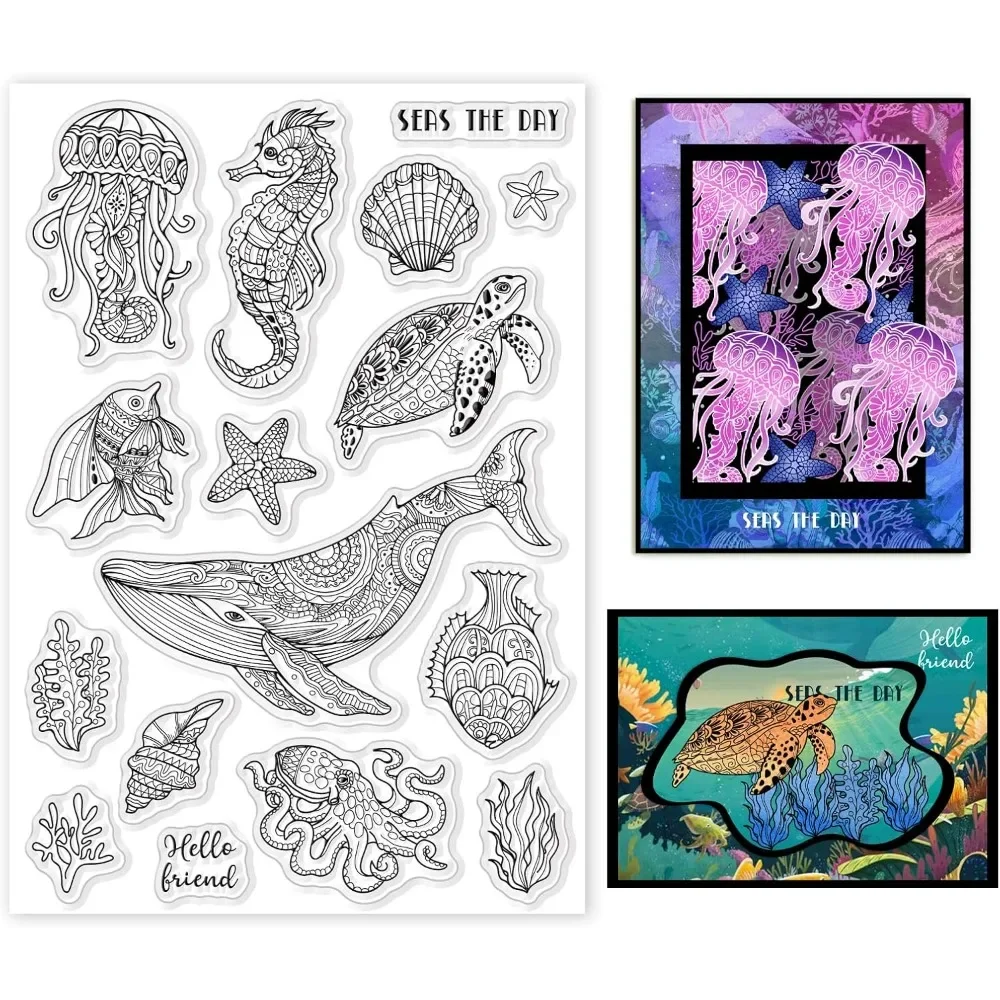 Clear Silicone Stamps For Card Making - Selos claros de vida oceano, baleias