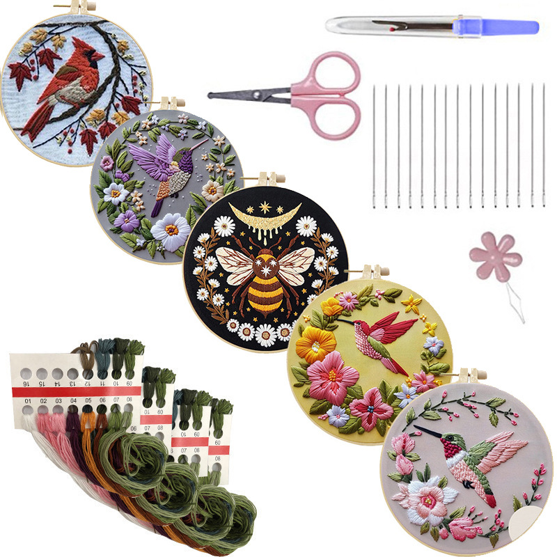 Cross Stitch Stamped Kits Beginners - Kit de bordado de beija-flor para