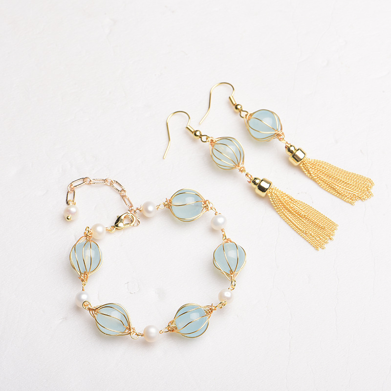 Beading - Azul natural jade grânulo brincos acessórios