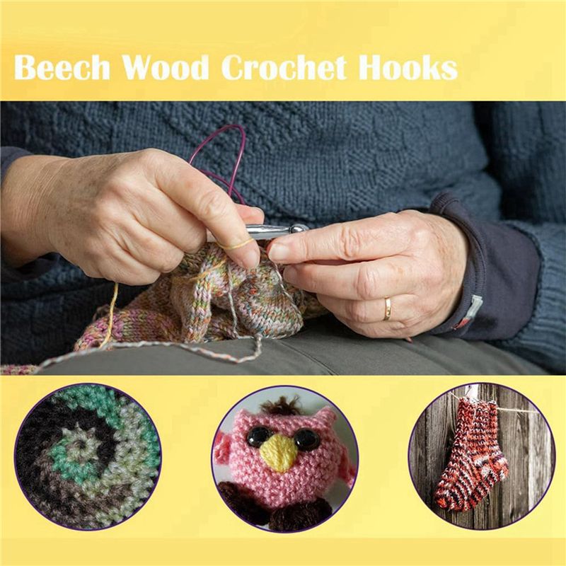 SEWS-80Pcs Agulhas de Crochê d - Wooden Crochet Hooks Ergonomic Handle avaliação e preço
