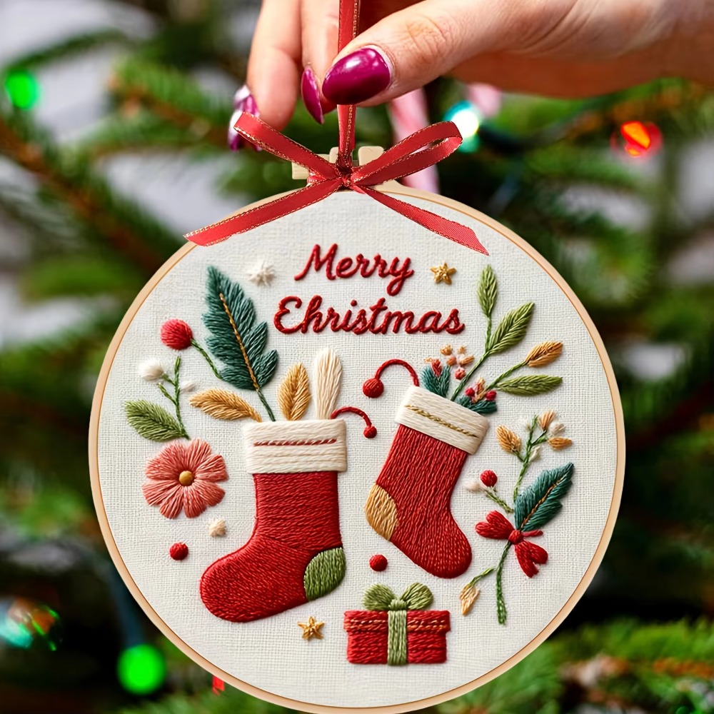 Kit de Bordado de Natal em Tec - Cross Stitch Stamped Kits Beginners avaliação e preço