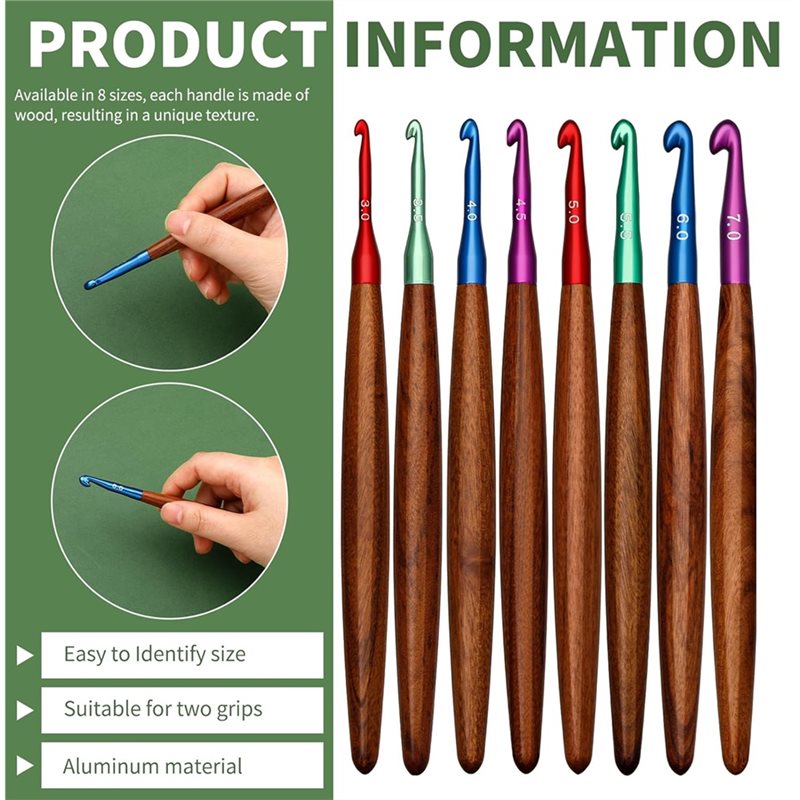 AB34-ganchos de crochê de alum - Wooden Crochet Hooks Ergonomic Handle avaliação e preço
